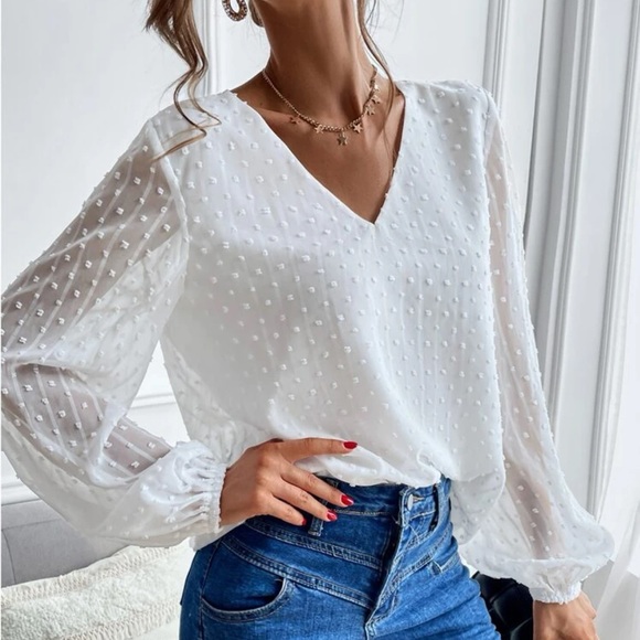 Luxe white Swiss dot sleeve blouse - Picture 1 of 6